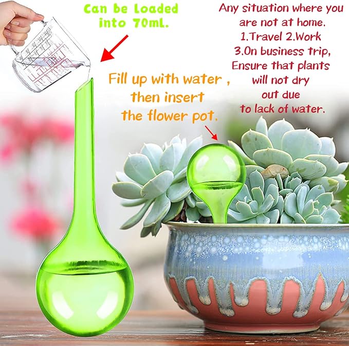 Plant Watering Globes,12PCS Plastic Self Watering Bulbs, Watering Bulbs for Indoor/Outdoor Plants,Automatic Watering System for Potted Plants.4 Colors(Clear&Lake Blue&Blue&Green)