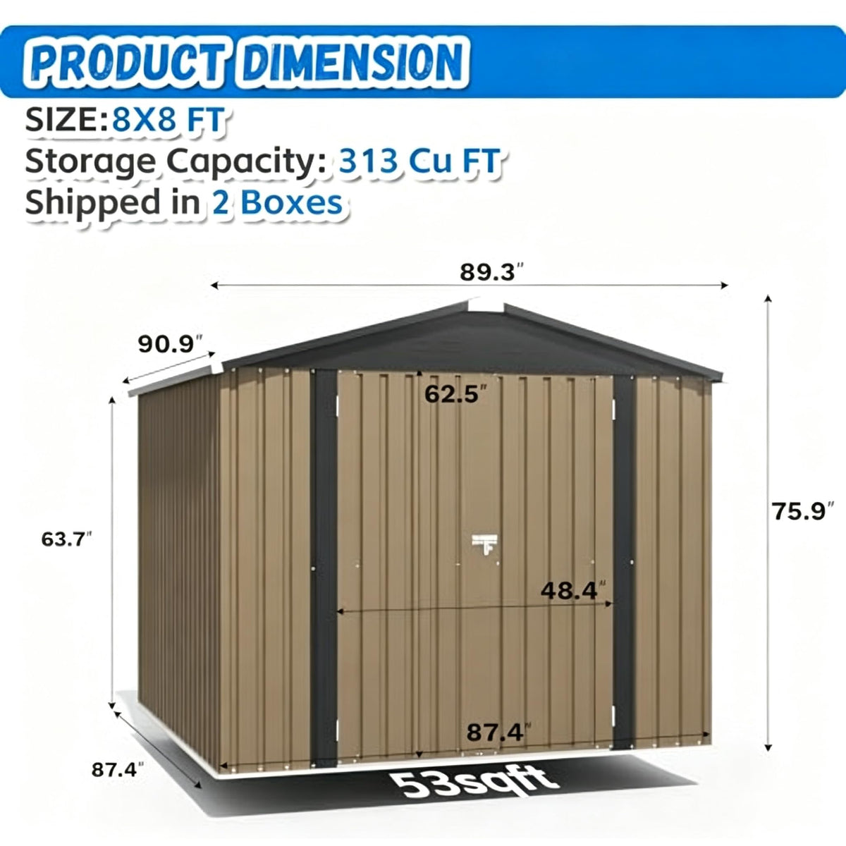 8x8FT Outdoor Storage Shed (8x8 / Brown)
