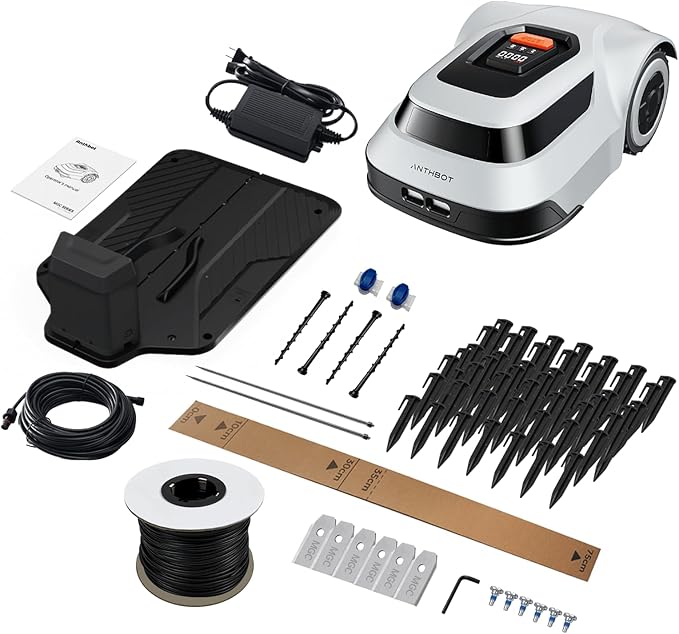 Robot Lawn Mower with Stable Boundary Wire for 1/4 Acre - 300% Higher Efficiency of Grid-Shaped Mowing Path, Automatic Robotic Lawn Cutter Mowers with Auto Mapping & Recharge, IPX6 Waterproof