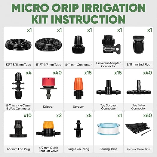 OnBrand 164FT Drip Irrigation System, Quick-Connect Garden Irrigation System Kit for Raised Flower Bed, Vegetable Garden, Pots, Automatic Garden Watering System with Tubings and Complete Accessories