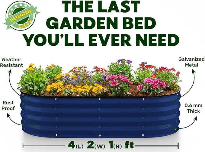 Plant & Plot Galvanized Raised Garden Beds Outdoor // 4×2×1 ft (2-Pack) Planter Raised Beds for Gardening, Vegetables, Flowers // Large Metal Garden Box // Patented Tool-Free Design (Navy)