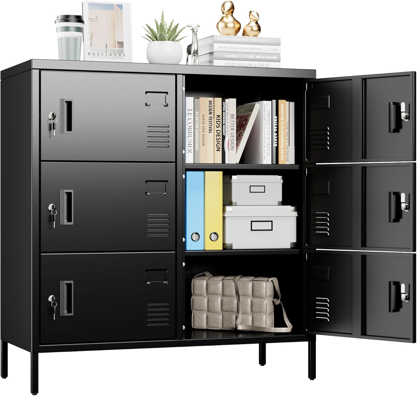 Metal Storage Lockers for Employees,6 Doors Lockable Steel Storage Locker for Office School Gyms Home,Assembly Required,Black