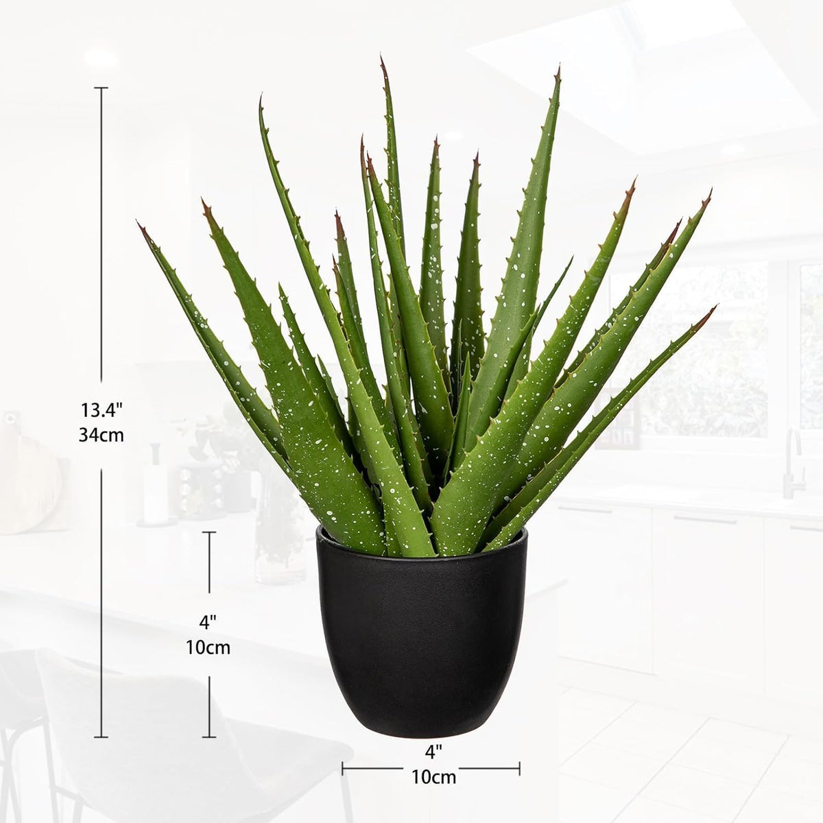 Fake Succulent Aloe Vera Plants 13.4 Inch Large Artificial Succulents with Black Pot Faux Aloe Potted Plant for Desk Modern Home Office Bedroom Living Room Table Shelf Decor