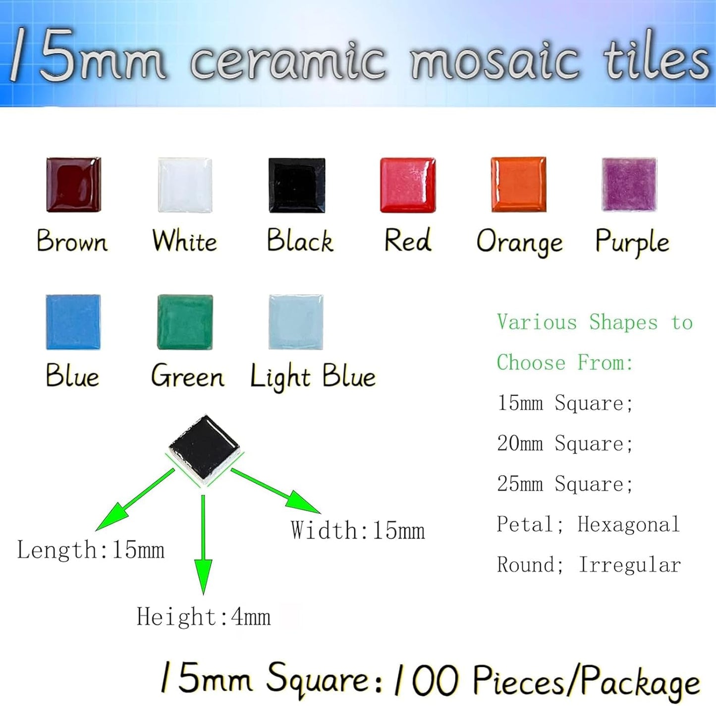 100 Pieces Ceramic Mosaic Tiles, 3/5" Square Shapes, Stained Colors, Ceramic Tiles Supplies for Crafts, Beginner Mosaic Project, Stepping Stones Decor - Mix Color