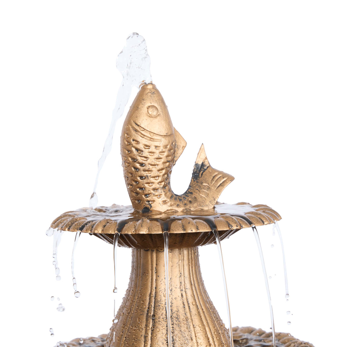 40" Tiered Pedestal Fish Fountain Birdbath (Gold)