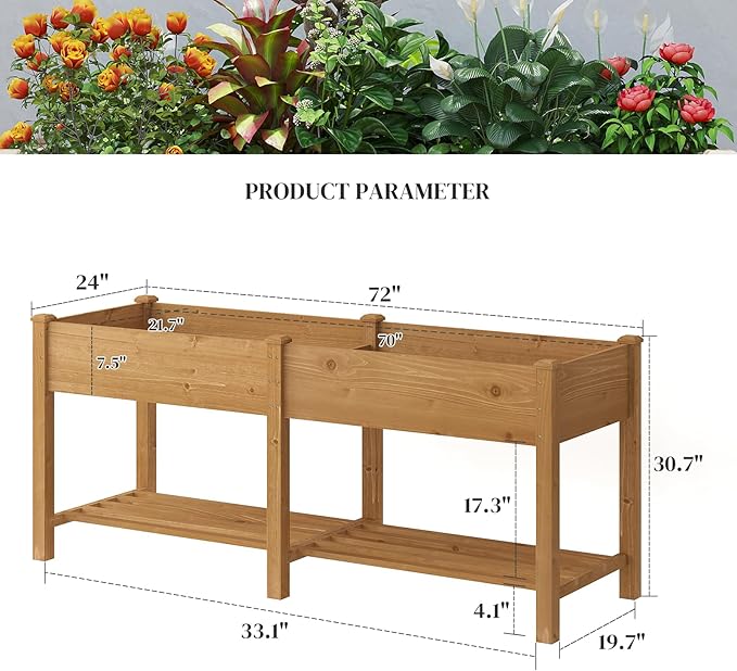 Wooden Raised Garden Bed, Planter Box with Legs, Garden Planter with Divider Bag for Backyard, Patio, Balcony, Planter Stand Box for Herbs and Vegetables (Brown-L)