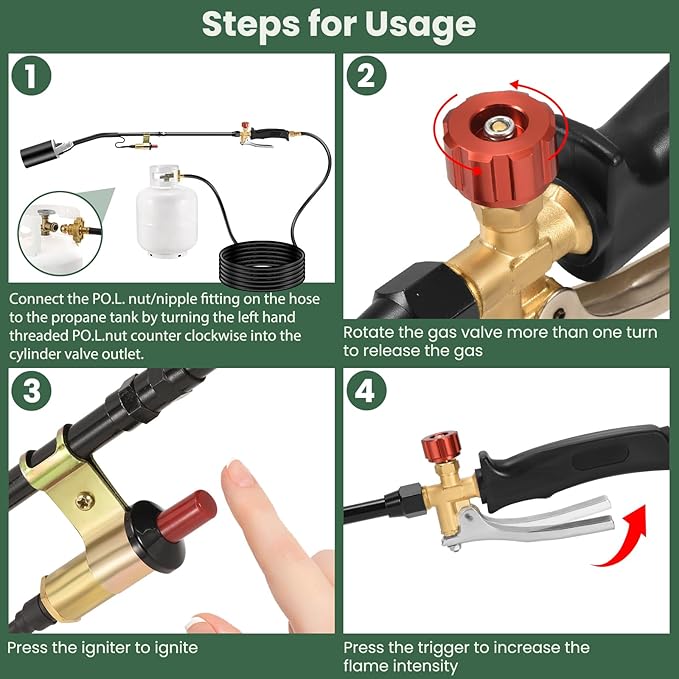 Portable Propane Torch Weed Burner Kit with Storage Bag, High Output BTUs Weed Torch with 10 FT Hose, Self Igniter Weed Flame Torch for Campfires,Roofing,Melting Snow and Ice,Road Marking