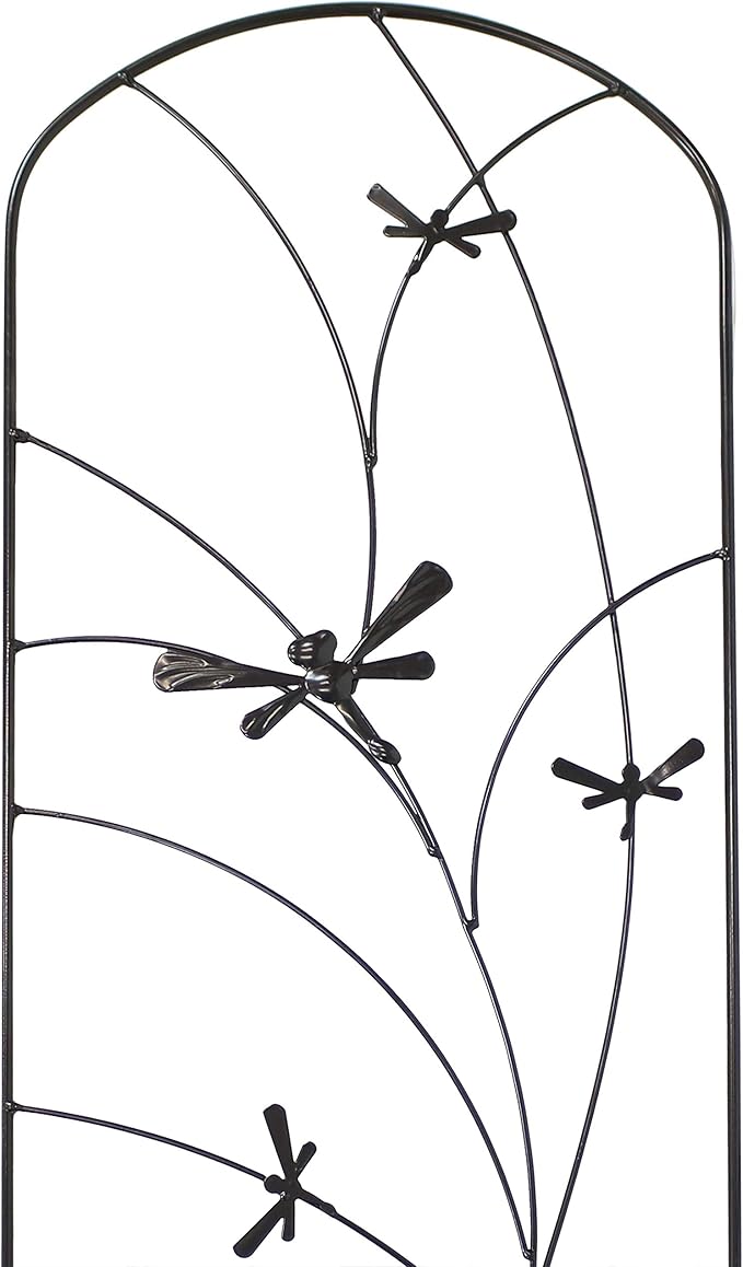 Sunnydaze 56-Inch Dragonfly Delight Outdoor Plant Trellis - Metal Garden Trellis for Climbing Plants - Set of 2 - Black
