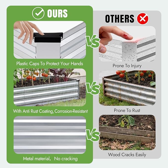 INNO STAGE Galvanized Raised Garden Bed Kits, 8x2x1ft Metal Raised Garden Beds Outdoor, Large Steel Raised Planter Bed with Gloves for Vegetables & Flowers Patio Ground Planter Box(Silver, 2PCS)