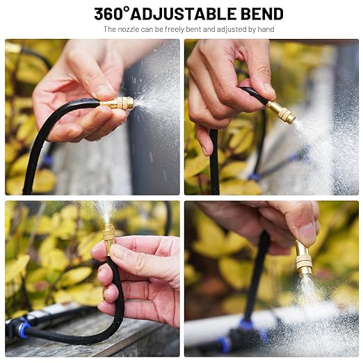 360° Adjustable Drip Irrigation System - 50FT Garden Watering Atomizing System with 16 Nozzles & Water Timer, Greenhouse Accessories for Yard, Lawn, Plants, Garden, 5/16 inches Tubing
