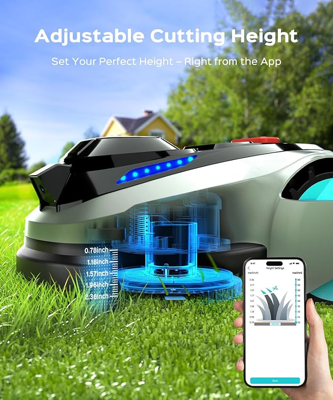 N1600 PRO Robot Lawn Mower, Wireless Design with RTK+Vision Navigation, 0.4 Acre Coverage, APP Smart Control Robot Lawn Mower, Multi-Zone Mowing, Curved Path, Adjustable Cutting Height