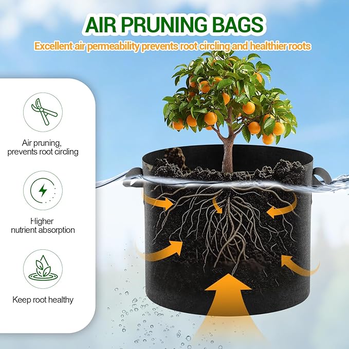 5-Pack 20 Gallon Grow Bags, Thickened Aeration Fabric Pots with Handles, Heavy Duty Plant Bags for Vegetables, Tomatoes, Potatoes, Fruits & Flowers, Reusable Garden Pots for Plants