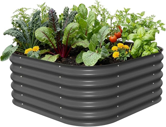Vego garden Raised Garden Bed Kit, 17" Tall 4 in 1 Modular Metal Raised Garden Beds Kit, Metal Planter Box for Vegetables, Flowers, Herbs, Modern Gray