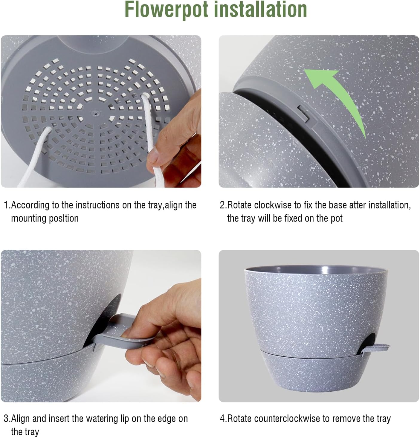 10 inch Self Watering Pots, Planter, Plant Pots with Mesh Drainage Holes for Indoor Outdoor House Plants and Garden, Set of 2 Plastic Flower Pots with Deep Reservoir, Speckled Grey