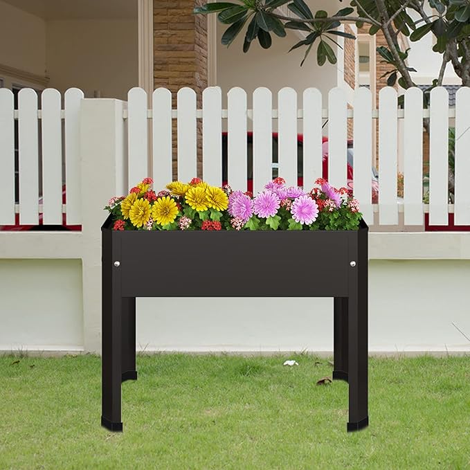 Raised Garden Bed with Detachable Legs Elevated Metal Planter Box for Growing Fresh Herbs Vegetables Flowers Succulents&Other Plants for Outdoor Backyard Patio Deck Balcony Black S