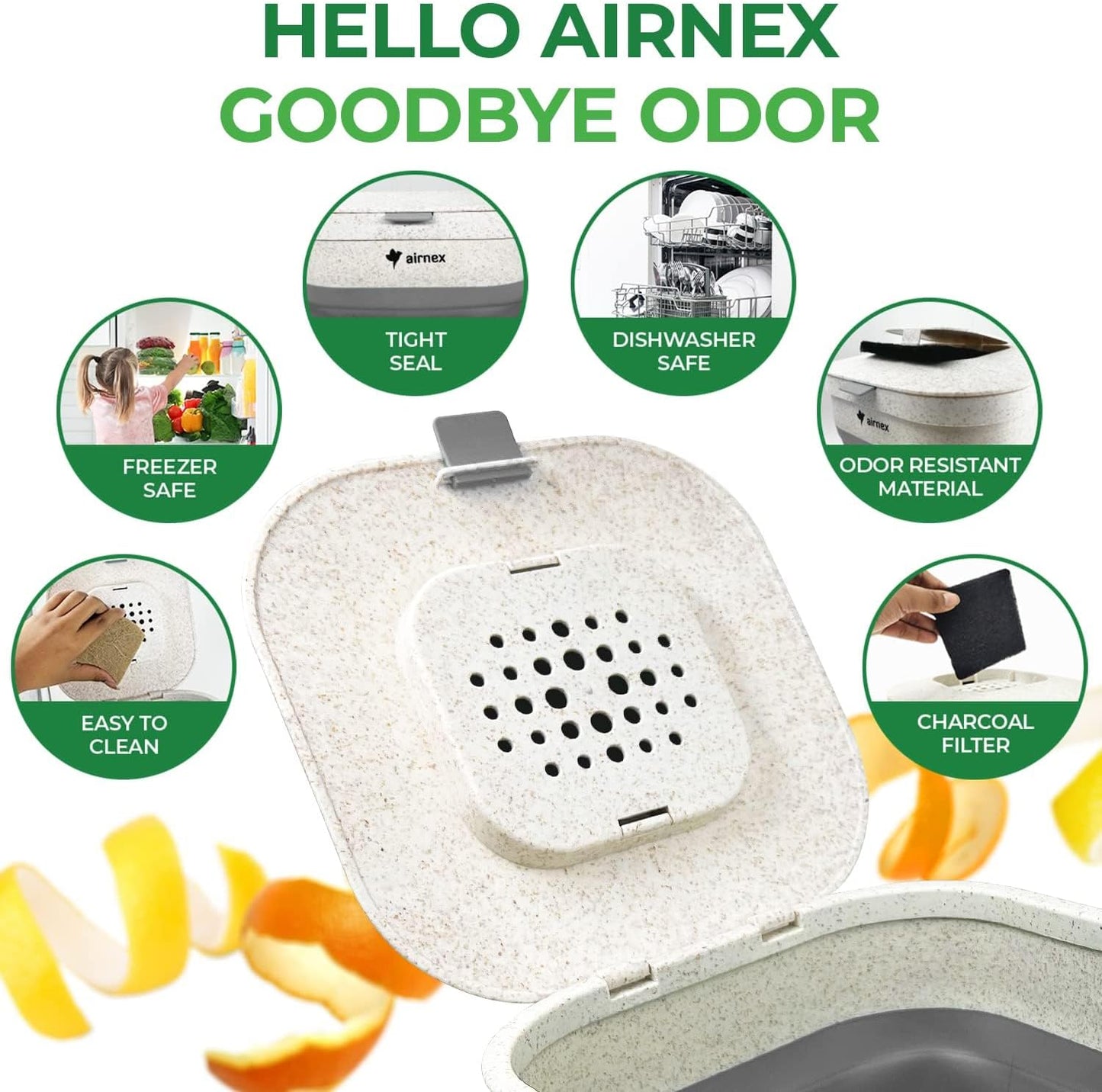 Collapsible Compost Bin Kitchen Counter Caddy - 1 Gallon Countertop Compost Bin with Lid Made of Wheat Straw - Odorless Kitchen Compost Bin Countertop with 20 Compost Bags and 2 Carbon Filters