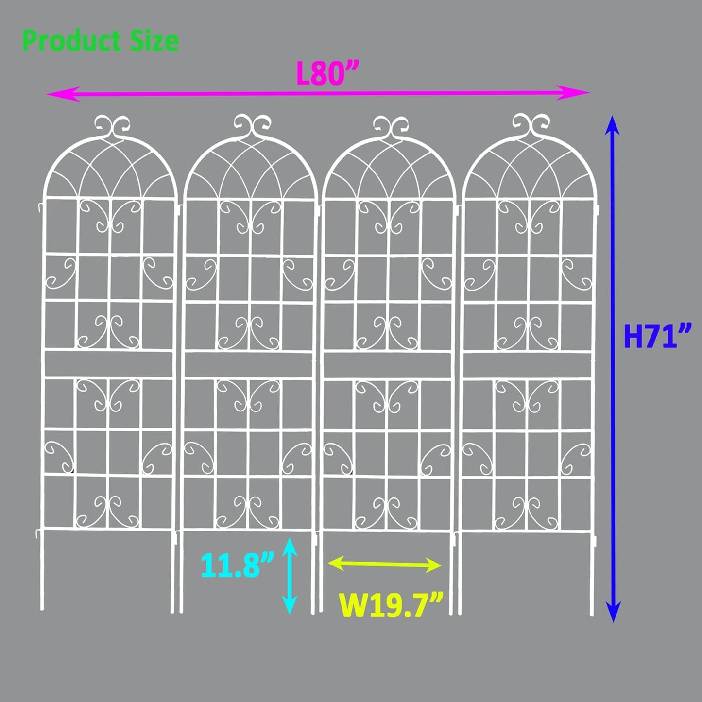 4 Pack Metal Garden Trellis 71" Fence Rustproof Garden Trellis for Climbing Plants Support Roses Flower Outdoor Lawn, Cream White