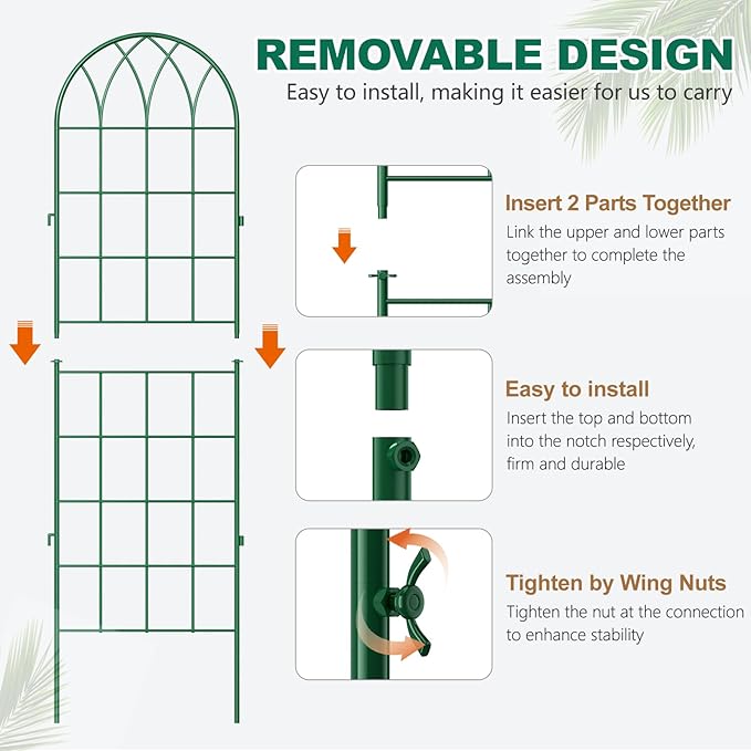 4 Pack Metal Garden Trellis for Climbing Plants, 71 Inch Green Metal Garden Trellis for Vines Plant Rose Vegetable Support,Large Decorative Outdoor Trellis