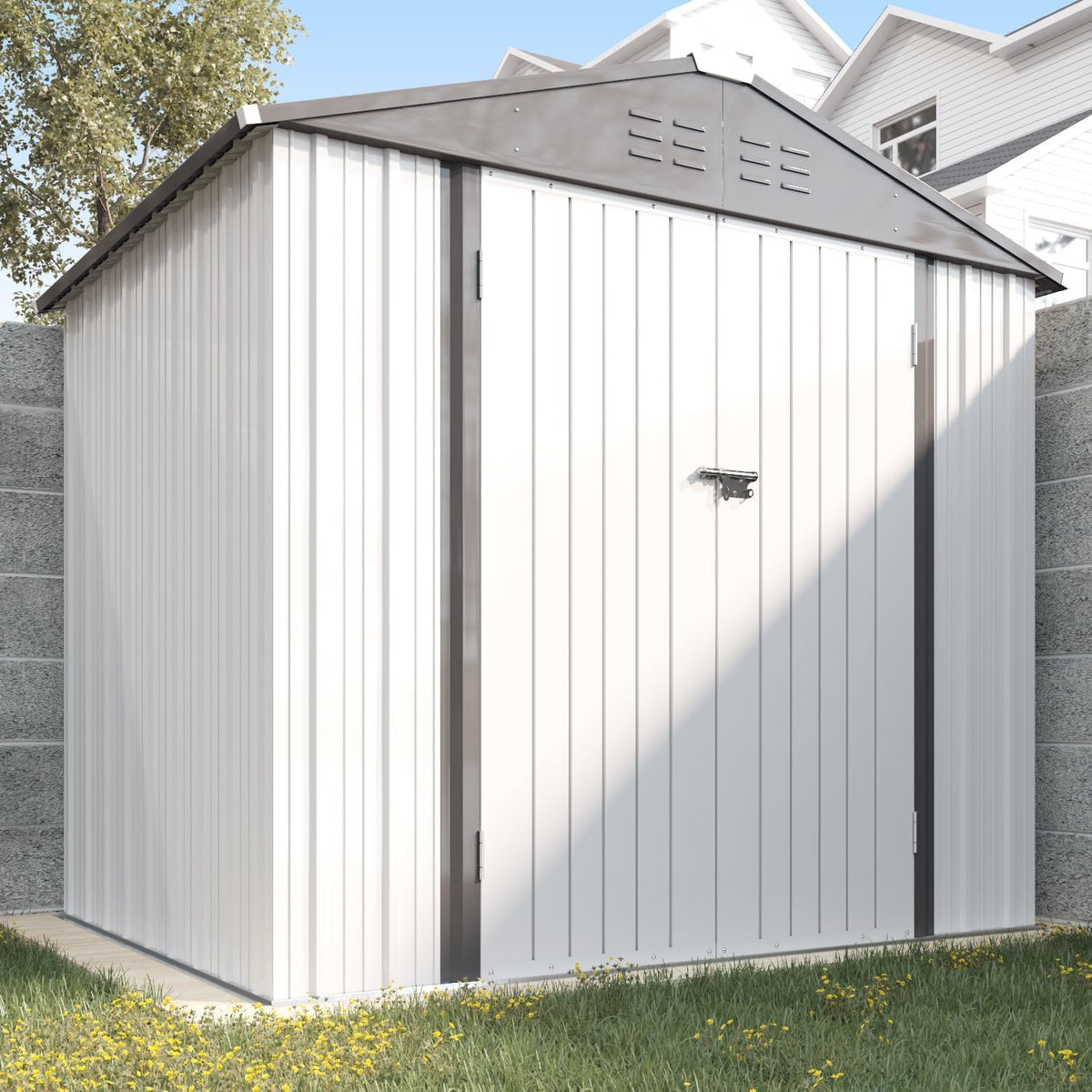 8x6FT Outdoor Storage Shed Utility Tool Shed (8x6 / White)