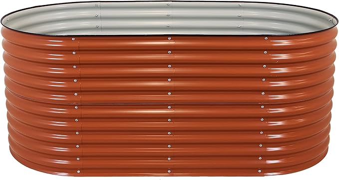 Sunnydaze 79-Inch Oval Raised Garden Bed - Stackable Steel Vegetable Flower Bed Planter Kit with Rubber Edge Trim - Brown
