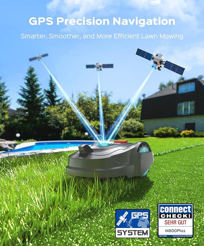 2026 M800Plus GPS+3D Vision Cordless Robot Lawn Mower with Bow-Shaped Path Mowing, APP Control, Robotic Lawnmower with Obstacle Avoidance, Auto-Charging for Lawns up to 8611 sq.ft (Charcoal Grey)
