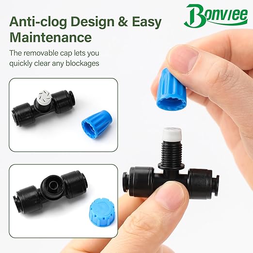 Bonviee 65FT Drip Irrigation System with Quick Connector- New Automatic Drip Irrigation Kits Garden Watering System for Raised Bed Garden Greenhouse with 1/4'' Tubing, Drip Emitters, Connectors