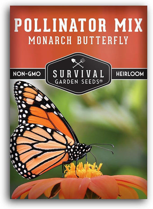 Pollinator Seed Mixture to Attract Monarch Butterflies, Bees & Pollinators - 1 Packet - Milkweed, Garden Flower, & Wildflower Mix for Planting - Support Conservation Efforts - Survival Garden Seeds