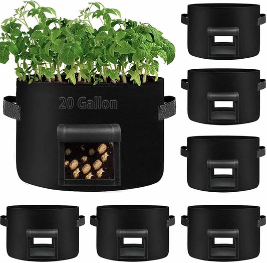 TCBWFY 20 Gallon Potato Grow Bags - 8 Pack Heavy Duty 14oz/yd With 2 Flaps, Sturdy Handles and Harvest Windows for Planting Vegetables, Carrots