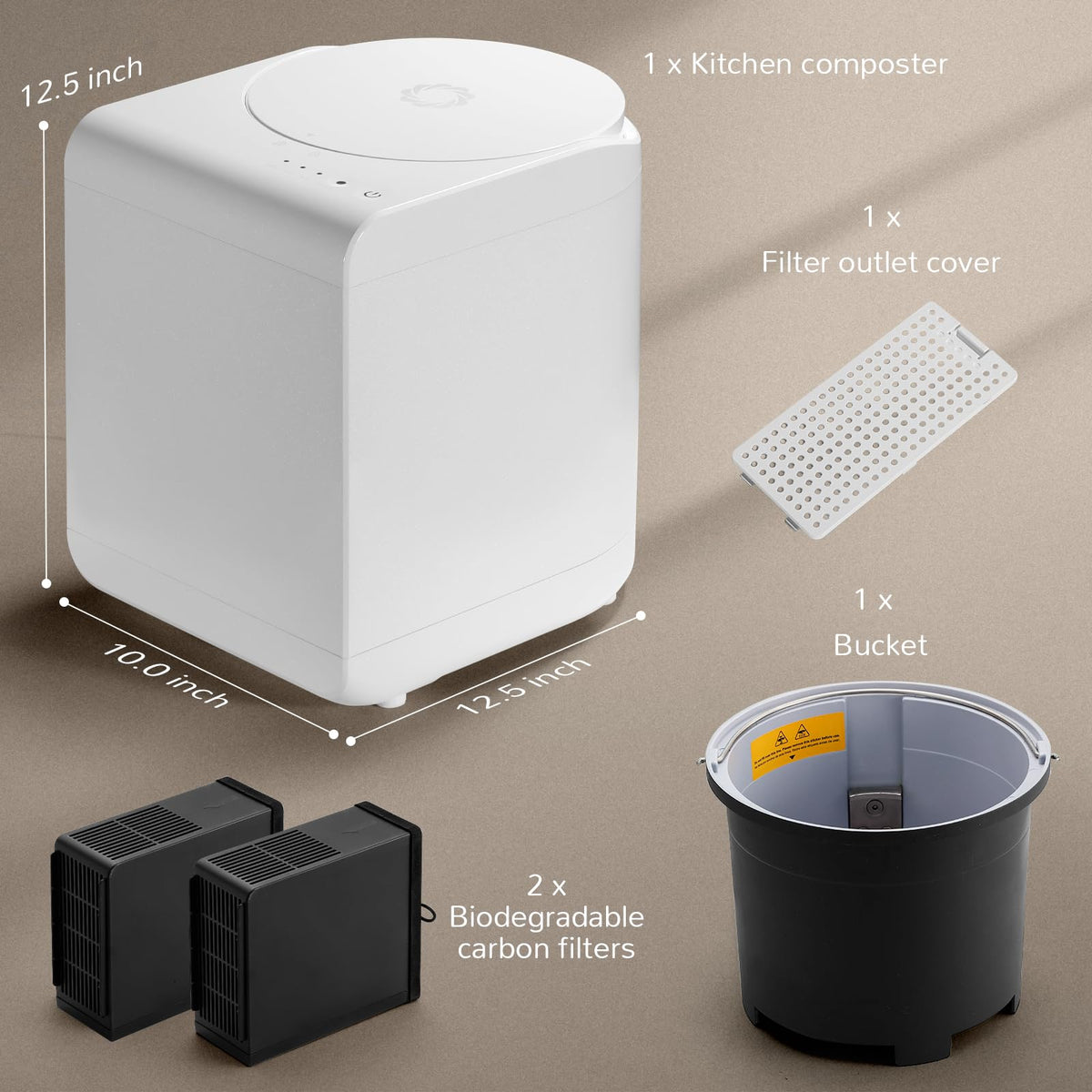 R500 Electric Kitchen Composter (Pearl White / Plastic Cover)