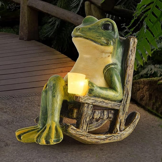 Miniature Frog Garden Statue Gifts Easter Decorations Outdoor Fairy Garden Accessories Outdoor Lights Solar Garden Frog Decor Art Housewarming Gift for Patio,Yard,Lawn Ornament,3.89"x2.36"x3.93
