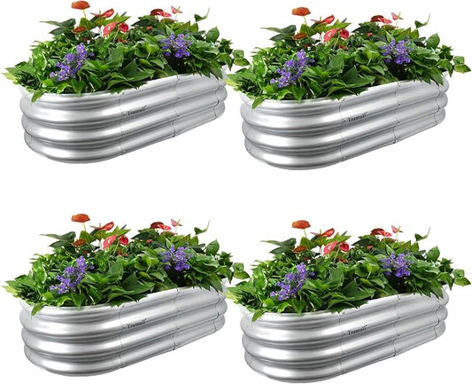 4x2x1 ft Galvanized Raised Garden Bed Outdoor, 4-Pack 12" Tall Metal Planter Boxes for Planting Vegetables, Flowers, Herbs, Tomato - Corrugated Rust-Resistant Elevated Garden Beds Kit, Silver