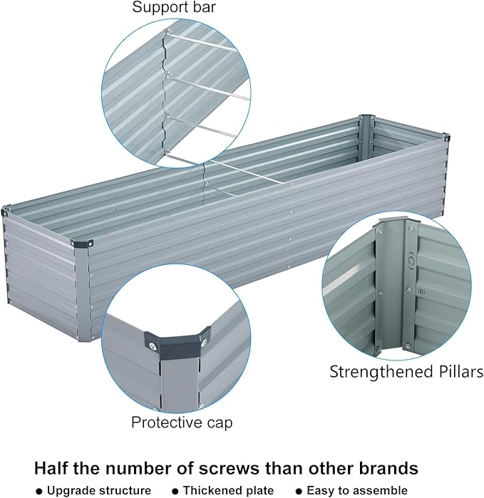 2 Pack 12x4x1FT Galvanized Raised Garden Beds Kit Outdoor Metal Gardening Planter Box for Vegetable Elevated Flower Herbs,Gray