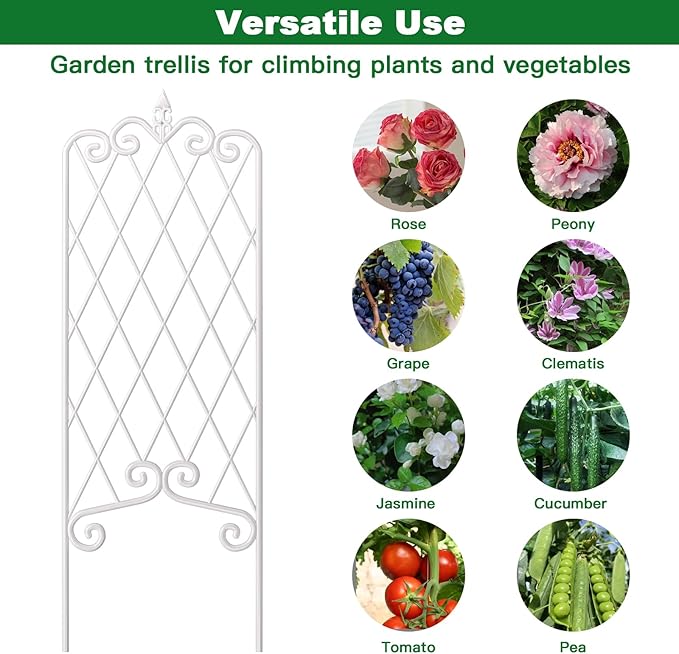 AMAGABELI GARDEN & HOME 2 Pack 47” x 16” Garden Trellis for Climbing Plants Outdoor White Trellis for Climbing Roses Vines Vegetables Metal Trellis for Ivy Cucumbers