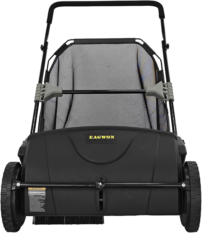 Push Lawn Sweeper, 21-Inch Width, 3.5 Cu. Ft. Hopper Capacity, 4 Spinning Brushes, Adjustable Height, Durable Steel Frame with Rubber Wheels, Black