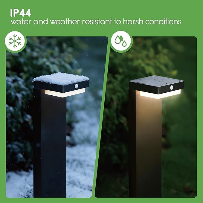 Solar Pathway Lights - Walkway Solar Lights for Outside - PIR Sensor & Two Lighting Modes - Rechargeable Battery Lasts Up To 55 Hours - 3000K - IP44 Weather Resistant - 4 Pack - 20.5" Height