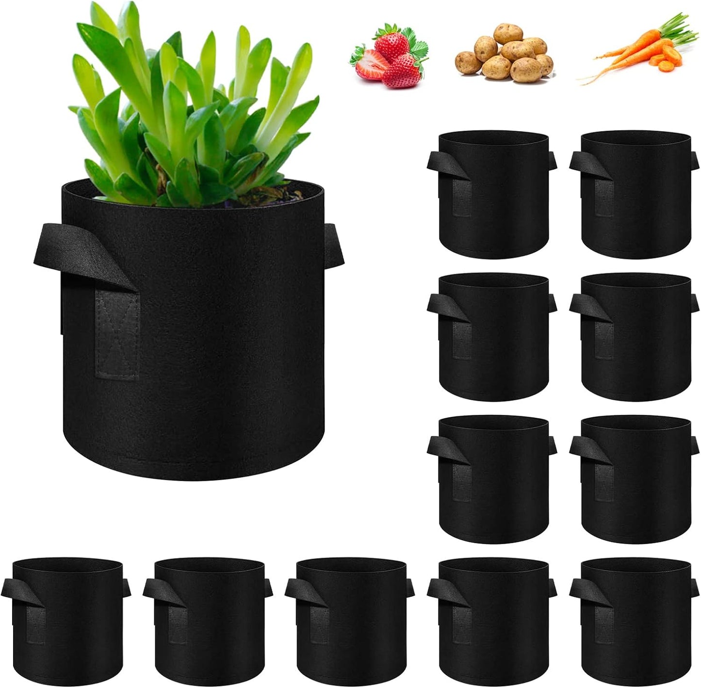 12-Pack 5 Gallon Plant Grow Bags, Thickened Nonwoven Fabric Pots with Handles, Vegetable Planter Bags Containers, Cloth Planters for Garden Vegetable/Flower/Plant/Fruits Outdoor (Black)