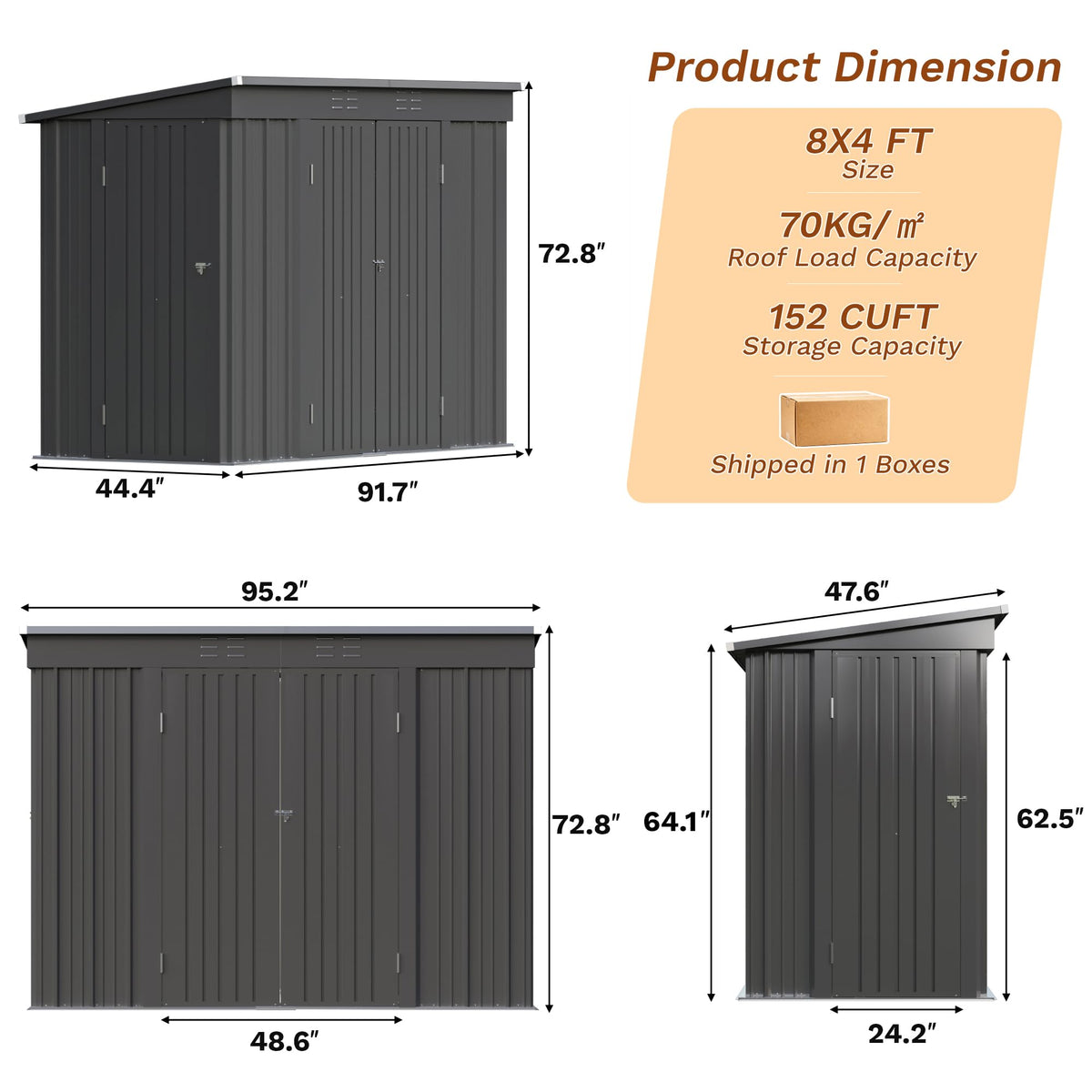 8x4FT Outdoor Storage Shed (8x4 / Black)