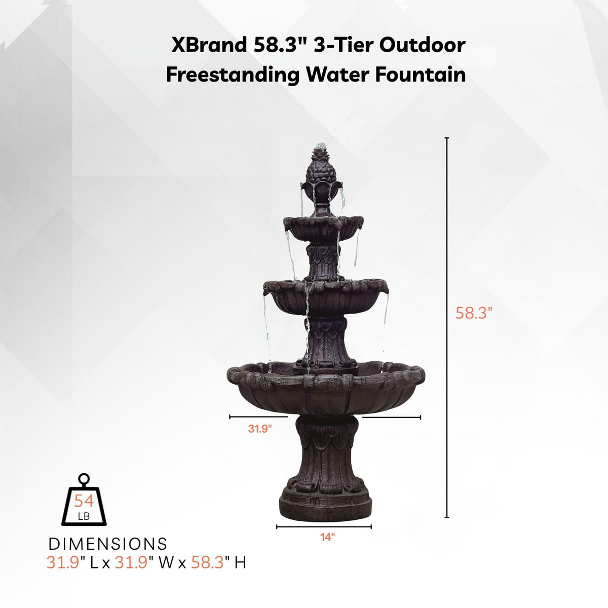 58.3" 3 Tier Outdoor Freestanding Water Fountain (Brown)
