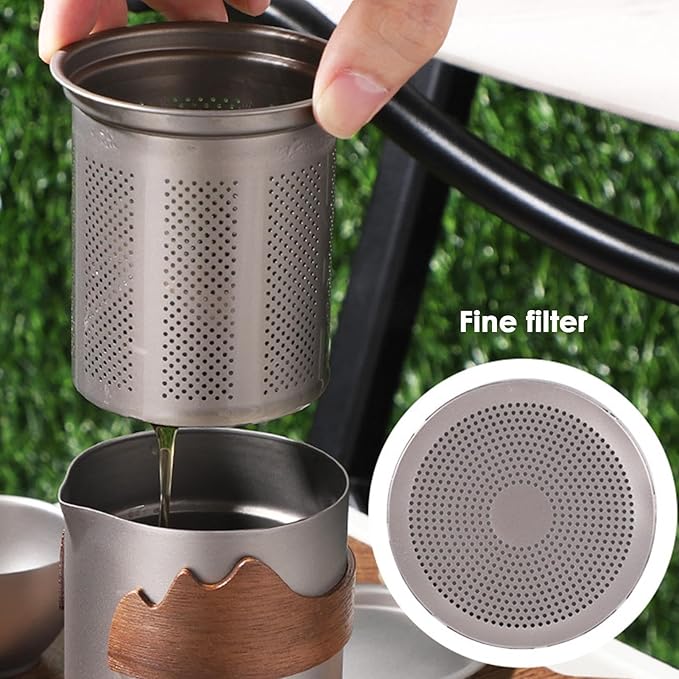 Titanium Tea Set | Camping Teapot Kit - Kung Fu Teapot with Teacup | for Hikers Campers Picnic Road Trip Beach Garden Backyard Park Fishing Outdoor Concert Home
