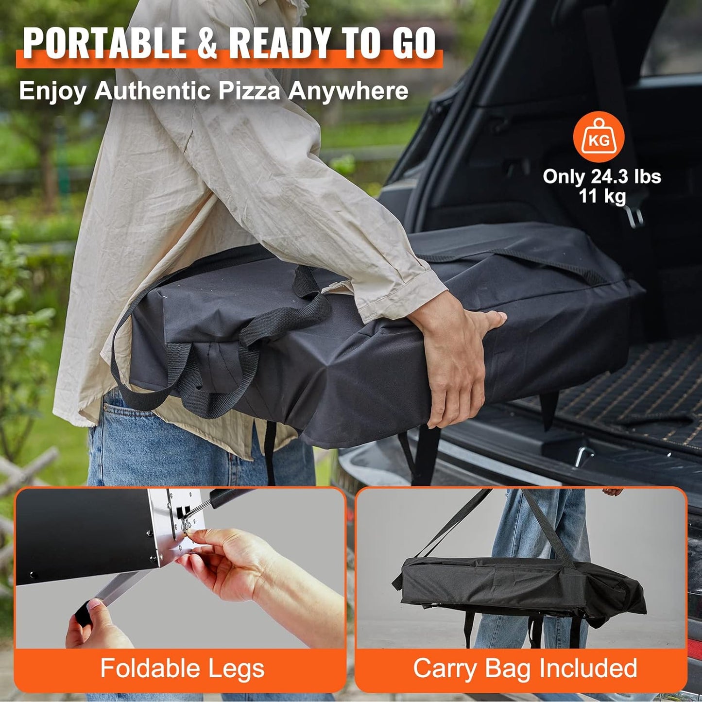 VEVOR Outdoor Propane Gas Pizza Oven, 13 inch Propane Pizza oven, 3 Layers Thick Portable Pizza Maker for Outside Backyard Camping Picnic, Carry Bag, Foldable Leg