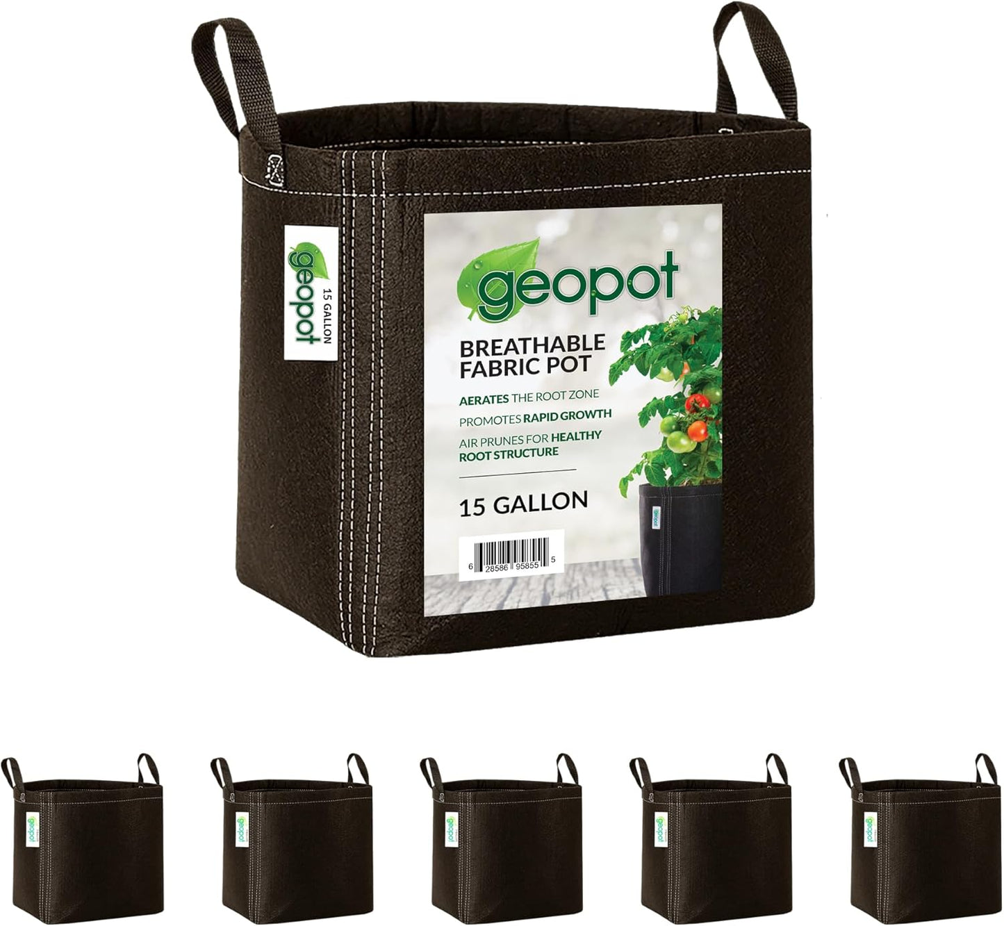 15 Gallon Fabric Grow Bags with Handles for Vegetables, Houseplants, Herbs & Flowers |5-Pack| Fabric Pots for Outdoors and Indoors, Aerated Fabric Grow Bags