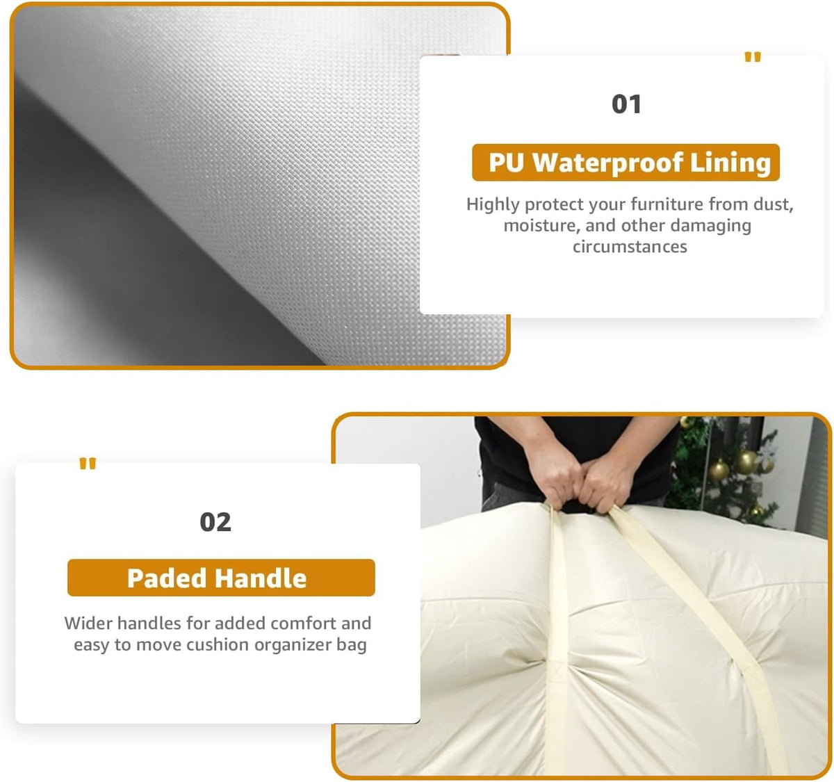 Patio Cushion Storage Bags 420D Waterproof Outdoor Storage Bag Furniture Cushion Cover Christmas Tree Storage Bag with Handles and Zipper 60"L x 20"W x 28"H Beige - GardenPro