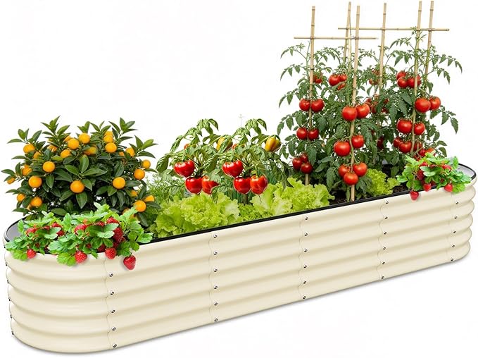 Gruper Galvanized Raised Garden Bed, 8×2×1.4 ft Tall Oval Large Metal Planter Raised Garden Boxes Outdoor for Vegetable Fruits Flower Herb, Anti-Rust and Sturdy & Easy-Setup