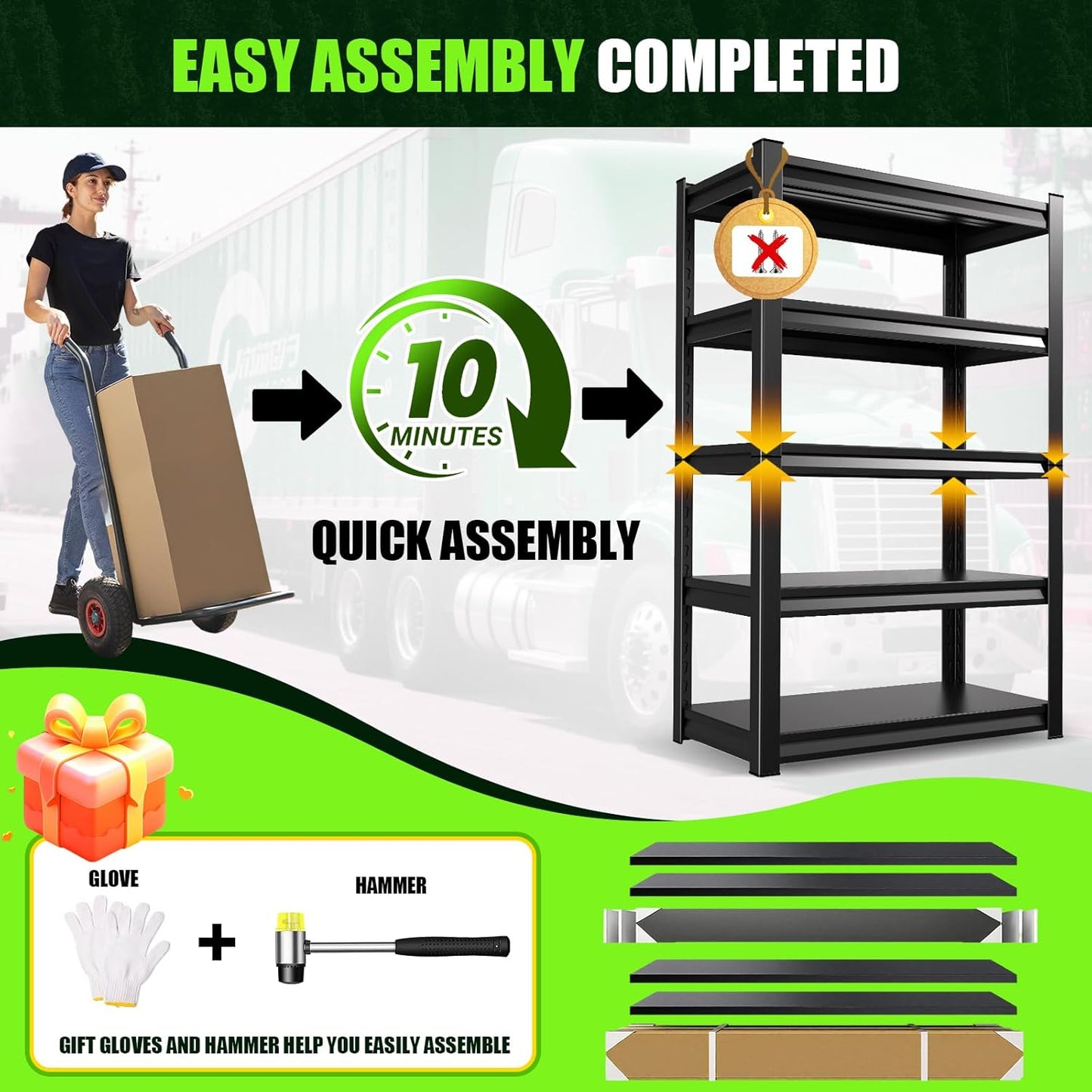 Garage Shelving 3000lb Heavy Duty Shelving Adjustable Metal Shelvings Garage Storage Shelves 5 Tier Utility Shelvin Unit Metal Shelf Rack for Basement Industrial Black 72''H*46''W*20''D,2 Pack