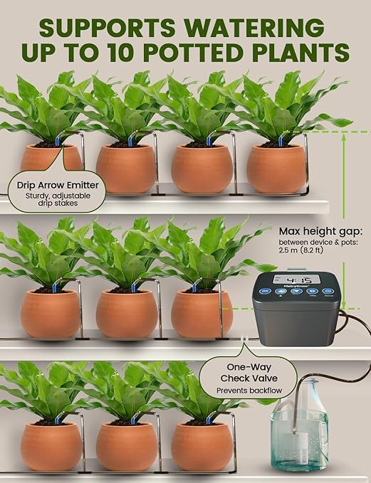 Automatic Watering System for Potted Plants, Drip Irrigation Kit System, Plant Self Watering Devices for Office Patio Greenhouse GrowTent, with Programmable Water Timer