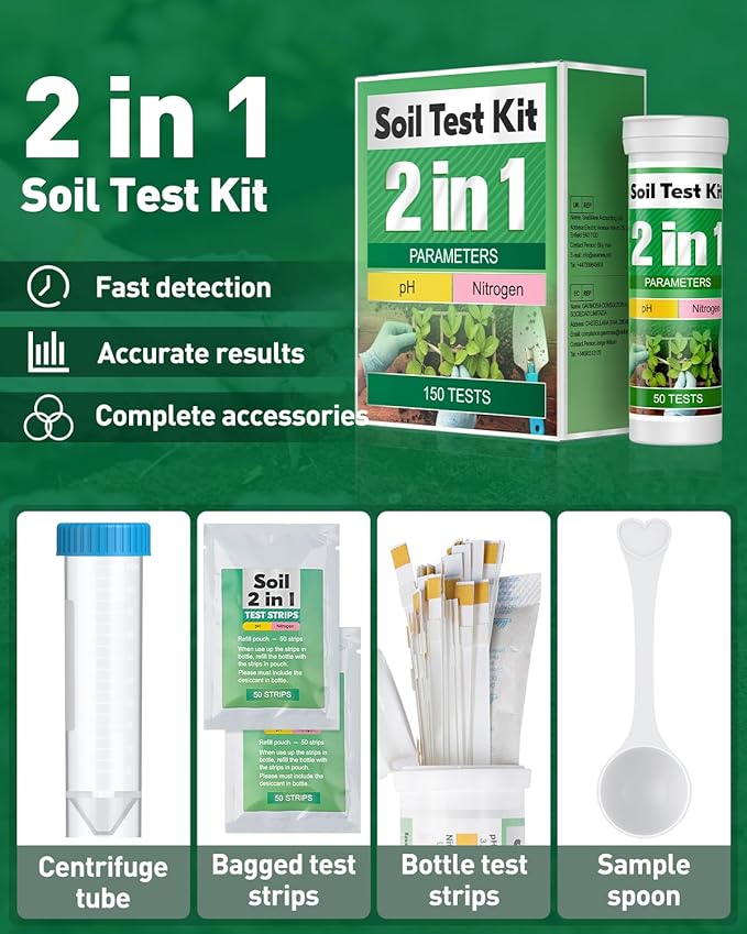 Pawfly 2 in 1 Soil Test Kit for pH & Nitrogen, 150 Strips Soil pH Test Kit, Soil pH Test Strips (3.5-9 Range), Soil Testing Kit for Lawn Garden Indoor & Outdoor Plants