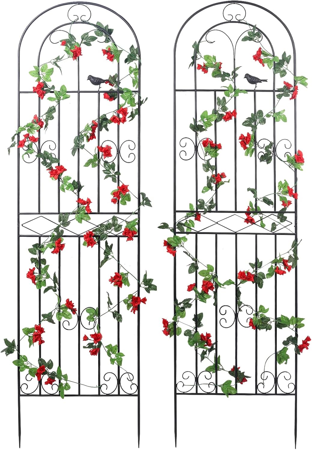 2 Pack 86.7" H x 19.7" W Metal Garden Trellis with Black Coating, Wire Lattice Grid Panel for Climbing Plants Outdoor Roses Vine Cucumbers Vegetables Flower Support