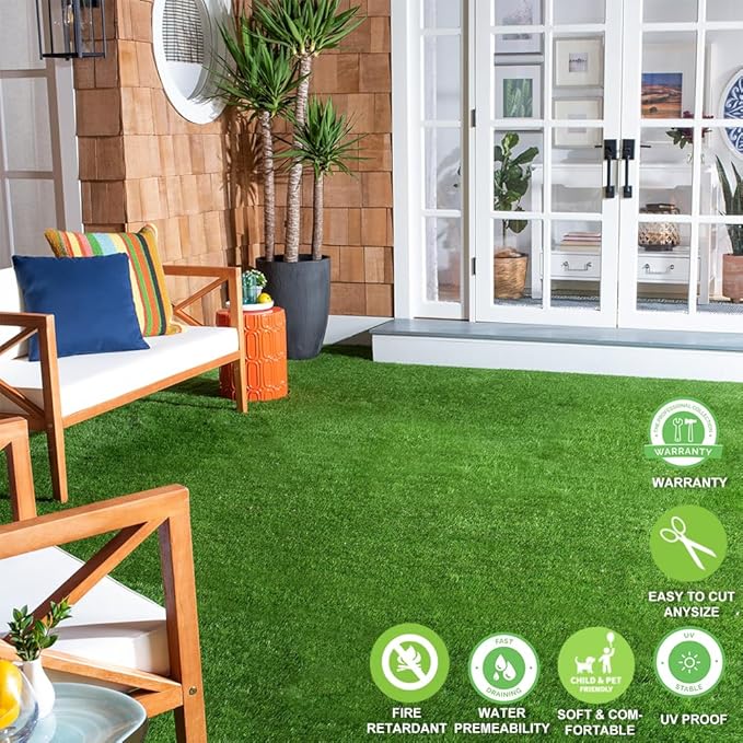 Fake Grass Artificial Turf Rug, 5 FT x 8 FT (40 Square FT) PET Grow Grass Outdoor Realistic Garden Lawn Landscape Patio Decor Synthetic - Thick Faux Turf Carpet