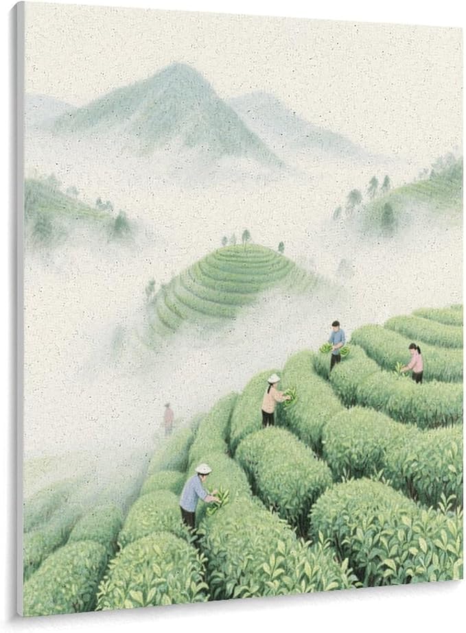 HGSKRENM Mountain Tea Garden Paint by Numbers Kit for Adults Beginners Adult Paint by Number Kits on Canvas DIY Acrylic Oil Paints Paintwork with Paintbrushes for Gift Home Wall Decor