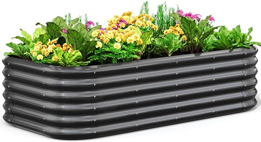 Quictent Galvanized Raised Garden Bed Kit, 6x3x1.5 ft Oval Metal Planter Box Tall for Vegetables Outdoor Backyard, Strengthened by Crossbar, Dark Gray